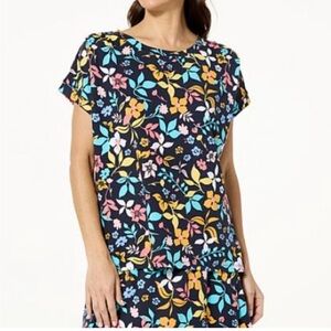 Comfort Code Cuddl Duds Floral Butter Soft Basic Tee Shirt Medium